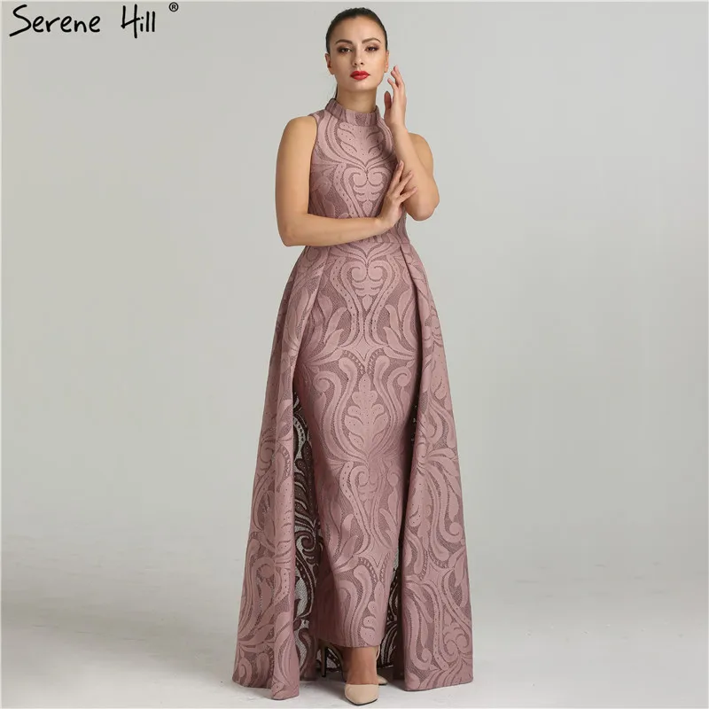 

Pink High Collar Sexy Formal Evening Dresses Real Photo Sleeveless Mermaid Womens Evening Gowns 2019 Serene Hill QA8004