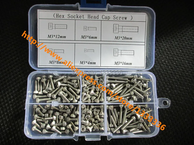 180pcs/set M3 Series Hex Socket Head Cap Screw Stainless Steel Bolts Accessories Kits M3X4/6/8/12/16/20mm | Обустройство дома