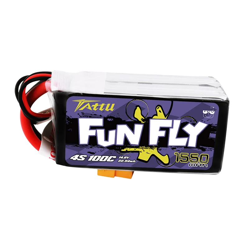 Ace TATTU FUNFLY 1300mAh 1550mAh 1800mAh 3s 4s 6s 100C 12.6v 16.8v 25.2v Lipo Battery XT60 Plug FPV 250 230 210 180 Size Drone