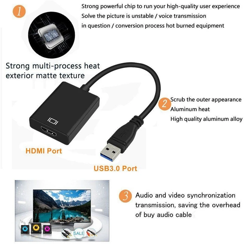  Usb 3.0 a Hdmi Hd 1080P Hdtv Audio Video Convertitore Dell'adattatore Del Cavo per Finestre 7/8/10 