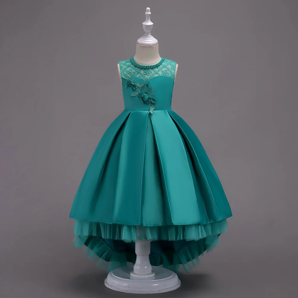 us 19 98 20 off 2019 elegant kids tail dress for girls 6 8 10 12 to 14 year green rose red lace party dresses children princess costume 1a33a in girl dress design pictures