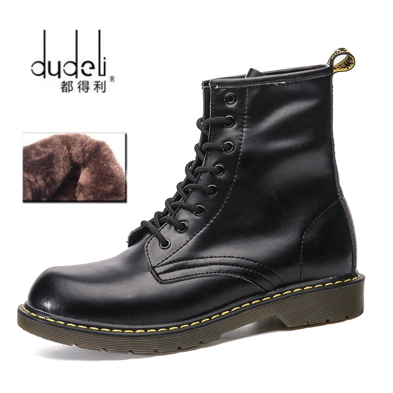 

DUDELI 2018 men boots winter military black boots men shoes leather Mid-Calf Lace-Up Round Toe high quality size 47