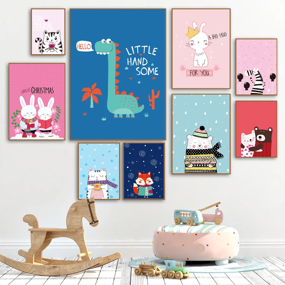 

Cartoon Dinosaur Rabbit Bear Zebra Nursery Wall Art Canvas Painting Nordic Posters And Prints Wall Pictures For Kids Room Decor