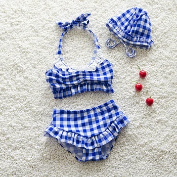 

New Baby Girl 3pcs Swimsuit With Cap Tankini Swimwear Bow Swimwear Summer Bathing Suit Kids Swim Clothing Age 1-5 Year