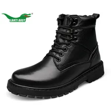 LANTI KAST Size 37-50 Winter Plush Warm Snow Boots Men Genuine Leather High Quality Waterproof Walking Shoes Warm Sneakers Men