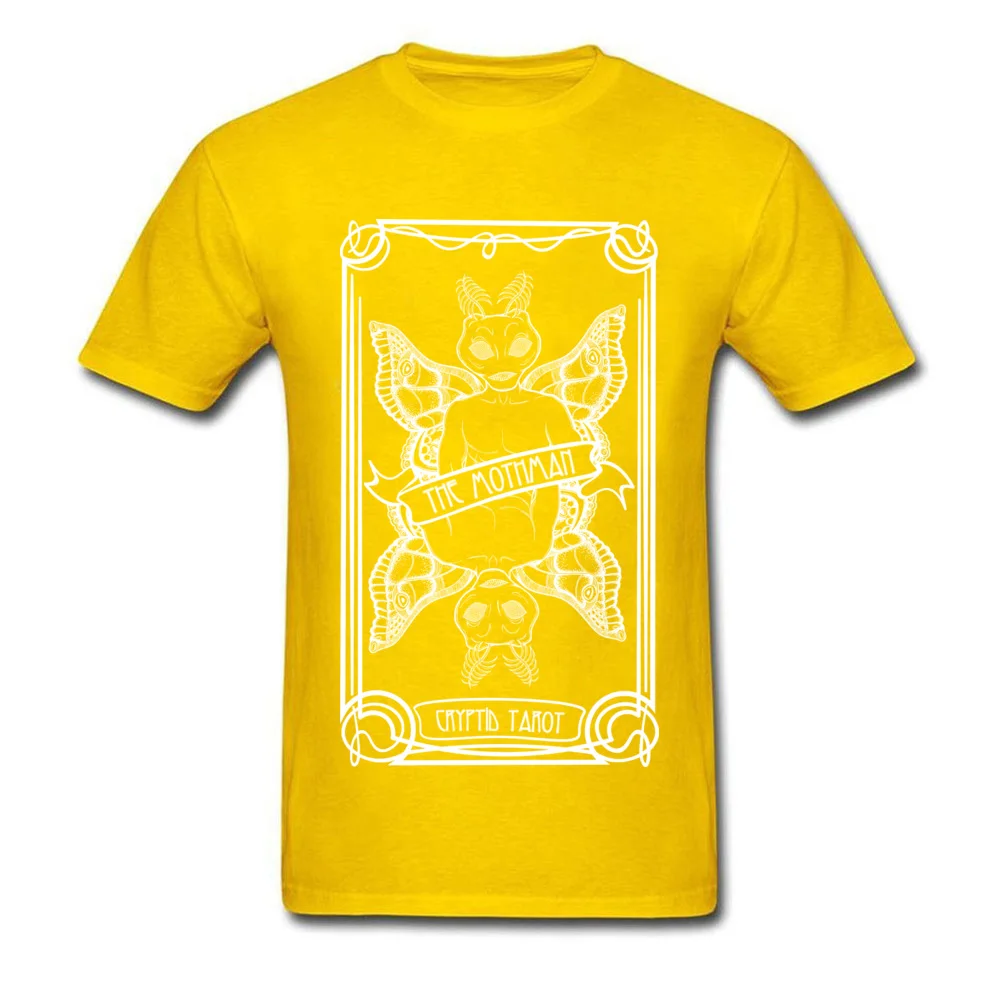 Hot Sale Men Tops & Tees Cryptid Tarot Series The Mothman Top T-shirts 100% Cotton Round Neck Short Sleeve Tee-Shirts Printed On Cryptid Tarot Series The Mothman yellow