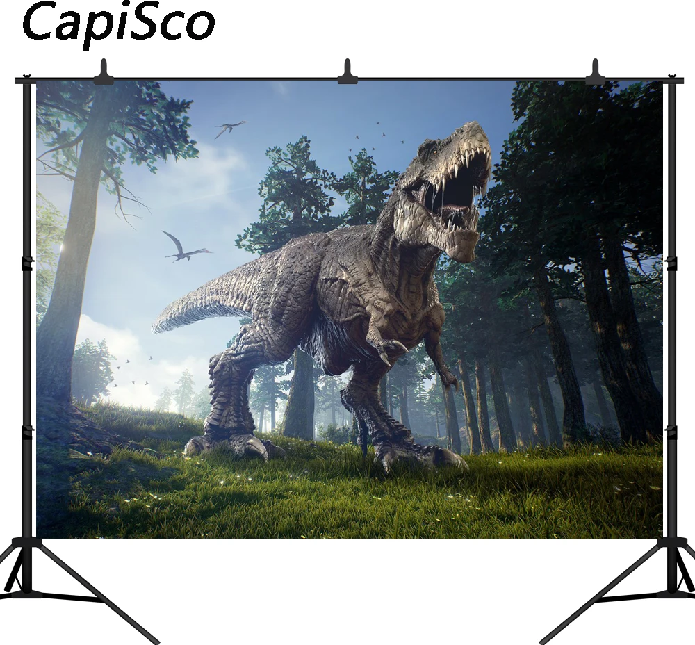 

Capisco 3D Lifelike Dinosaur In Forest Photography Backgrounds Vinyl Custom Camera Photographic Backdrops For Photo Studio