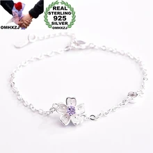 OMHXZJ,, Европейская мода, женский, для вечеринки, дня рождения, свадьбы, подарок, Сакура, AAA, циркон, 925 пробы, серебряный браслет, BA117