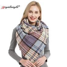 Royalmaybe кашемировый шарф, Женские Треугольные шарфы, зимний теплый дизайнерский шарф для леди, шали и палантины, осенняя клетчатая модная Пашмина
