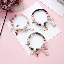 2019 Новая мода Кристалл от Swarovski маленькие свежие цветы олень Творческий браслет из бисера 3 цвета Fit Рождество для женщин