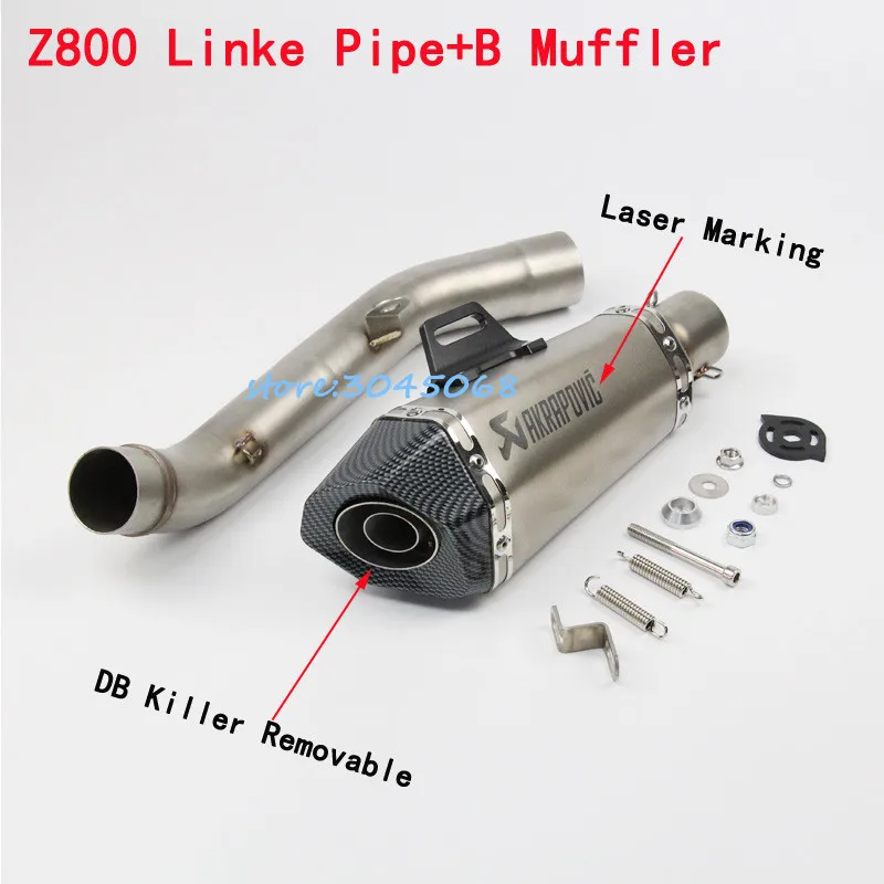 Escape de la motocicleta completa del sistema de enlace de escapar de marcado láser de fibra de carbono Silenciador para Kawasaki Z800 con etiqueta DB asesino