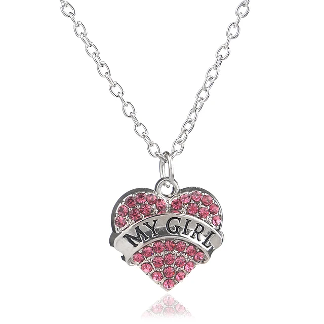 Fashion My Girl Crystal Love Heart Pendant Rhinestone Chain Necklace ...