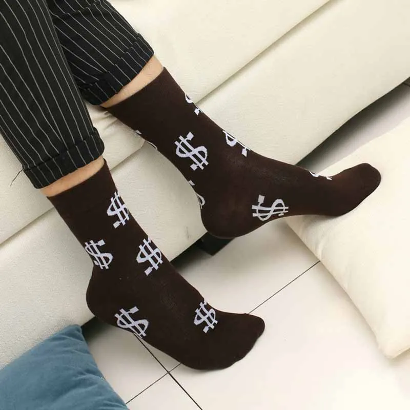 

Fashion Spring Autumn Men Socks Dollar Symbol Printed Comfortable Breathable Absorb Sweat Anti-slip Man Middle Long Sock TY66