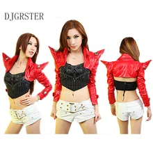 DJGRSTER women fashion sexy bodysuit ds costume chains outerwear dj twirled female singer bar punk leather jacket clothing set