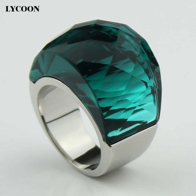 Женское кольцо из нержавеющей стали 316L с большим кристаллом|crystal ring|green crystalring crystal