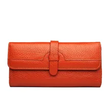 England style Women Genuine leather Buckle Closure long Purse Coin wallets Clutch Hand Bag Coffee Orange Burgundy 3 colour