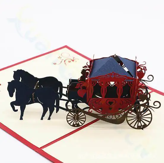Wedding carriage 3D paper Invitation Card Event wedding greeting card Valentine's Day pop up card Party Invitations Supplies