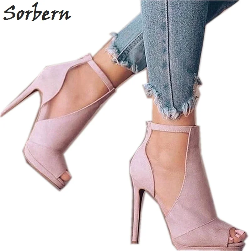 Sorbern Pink Ankle Strap Open Toe High Heel Pumps Multi Colors Stiletto