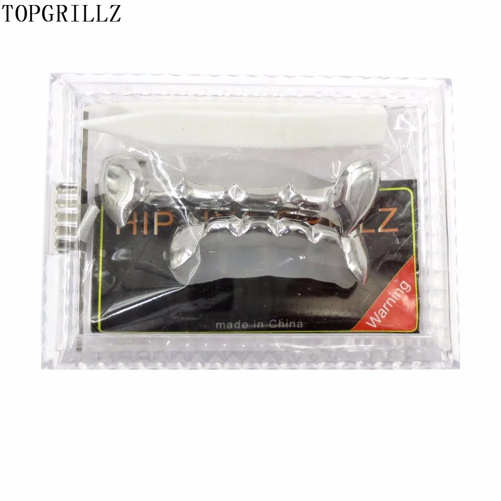 TOPGRILLZ Fang Grillz Набор Позолоченные половинные зубы Дракула вампирские клыки тонкие грили золотые верхние и нижние грилли набор зубов