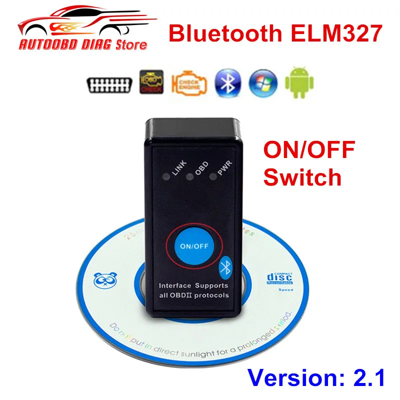 Bluetooth ELM327 V2.1 OBD2 автомобильный диагностический инструмент ELM 327 переключатель питания V2.1 кнопка включения/выключения ELM-327 автоматический сканер для протоколов OBDII