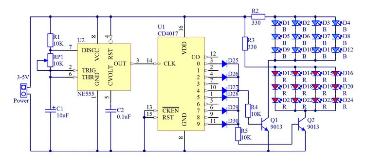 NE555+ CD4017 двухцветный комплект для ксеноновых ламп diy Электронный набор для сварки Электроники Светодиодный стробоскопический светильник для обучения умению DIY