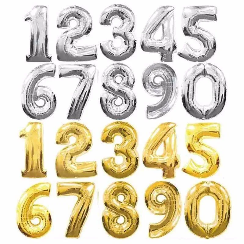 

90cm 40 Inches Large Size Gold Silver Aluminum Foil Balloons Number Shape Hydrogen Birthday Wedding Party Decoration Wholesale