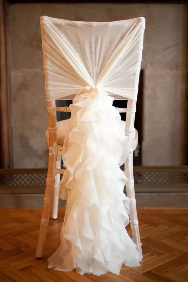 Ruffled Chair Sashes White Ivory Champagne Chair Covers Custom Made Organza Tulle Wedding