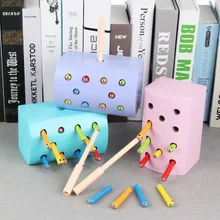 Деревянная цветная 3D цветная Когнитивная развивающая игрушка Магнитная гусеница животное Раннее детство ловить червя игра