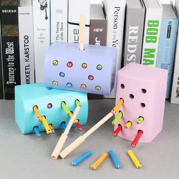 

Wooden Color 3D colour Cognitive Education Toys Magnetic Caterpillar Animal Early Childhood Catch Worm Game