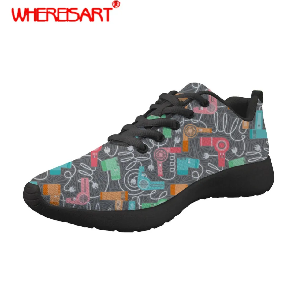 

WHEREISART Women Shoes Hair Stylist Printing Sneakers Ladies Pointed Toe Flat Shoes for Females Breathable Mesh Shoes Flats