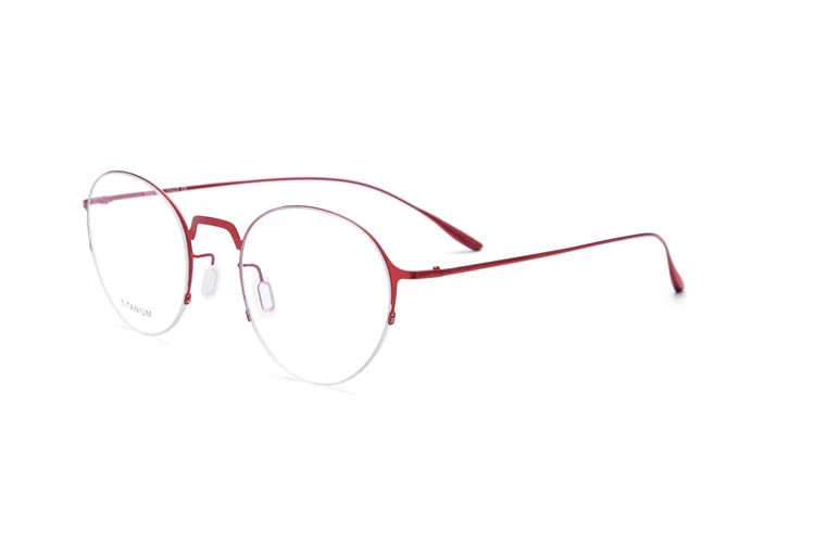 Настоящий титановый, ультралегкий винтажный круглый полуоправные очки женские с диоптрией близорукость очки мужские оправы и очки - Цвет оправы: BR2612 Red