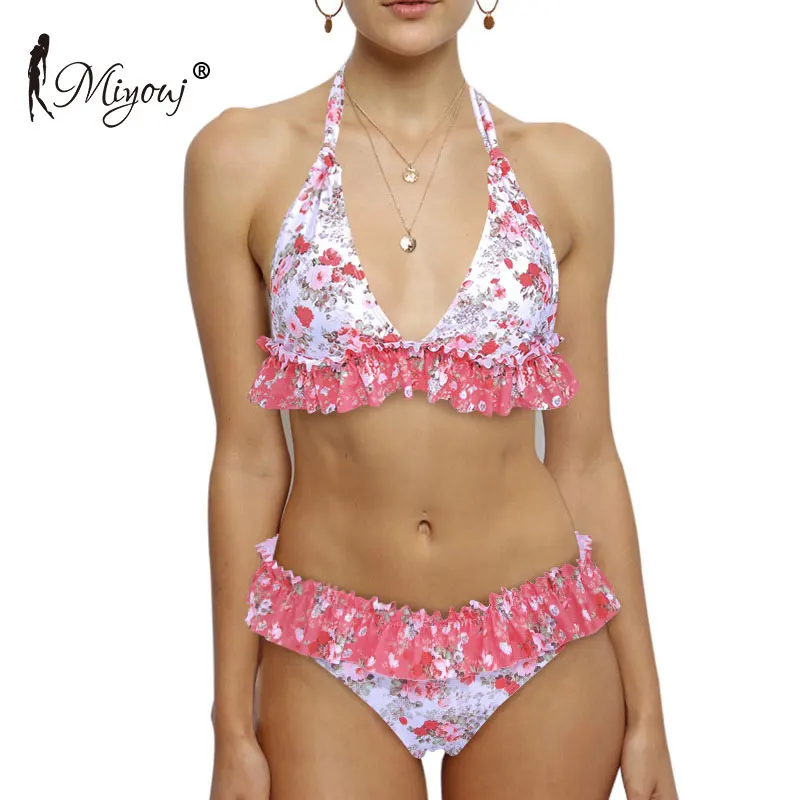 

MIYOUJ Ruffle Push Up Bikini 2019 Female Swimwear Women Swimsuit Bathing Suit Women Red Swim Brazil Biquinis Bathers Bikinis Set