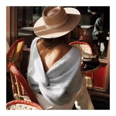 

Gentle tone 52 rabbit wool jumper blended pure colors tie V collar long sleeve double sweater slipover