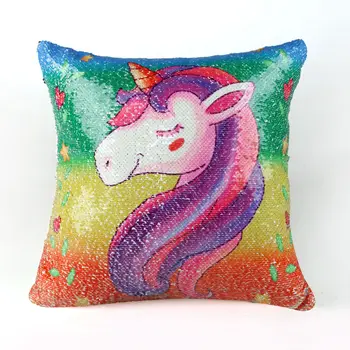

Home decoration pillowcase two-color sequined unicorn new mermaid cushion cover without core 40*40cm DIY