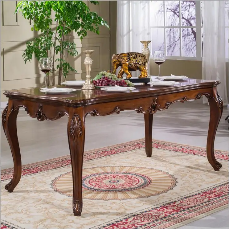 Antique Style Italian Dining Table, 100% Solid Wood Italy Style Luxury Dining Table Set 5011A