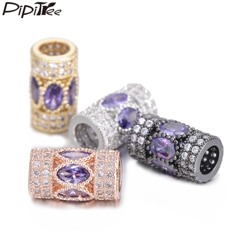 

Pipitree Violet CZ Zircon Stone Micro Pave Tube Charm Beads for Bracelet Pendant Jewelry Making DIY European Spacer Bead Charms