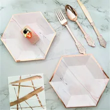 40 комплектов бумажная посуда фольга Роза Румяна розовый мрамор маленькая тарелка дети бумажные для дня рождения Салфетки Для Посуды Ложка Вилка домашний декор
