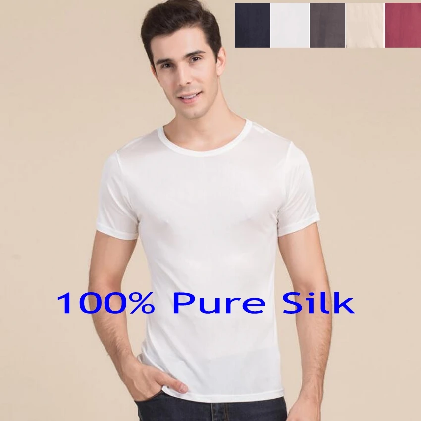 Качественные шелковые трикотажные мужские футболки повседневные с коротким рукавом с круглым вырезом HY006