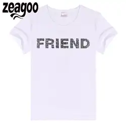 Zeagoo белый Повседневное одноцветное Plain Crew Neck Slim Fit мягкий короткий рукав Футболка Для женщин письма друзей врагов людей