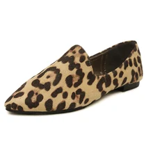Pointy Toe Deep Mouth Personality Leopard Large Size 40 41 42 43 Women Flats Discount Cheap Sale Female Single Shoes