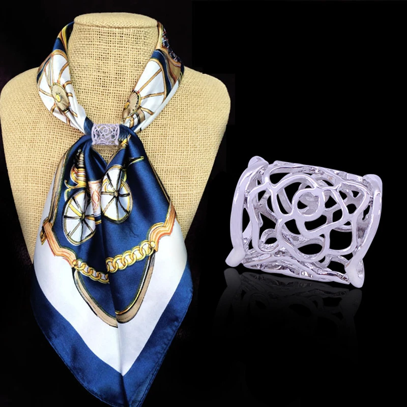 

Zinc Alloy Hollow Rose Flower Scarf Clip Silver Gold Pashmina Loop Simple Design Hijab Pin Winter Jewelry