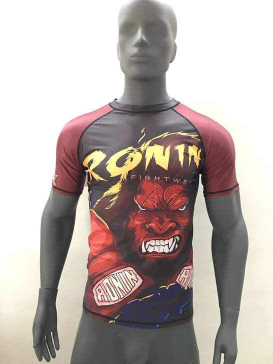 Новые мужские трико для занятий фитнесом и бегом с коротким рукавом MMA Rash guard, топы Muay Thai, дышащие, не скатываются, быстросохнущие, спортивные майки