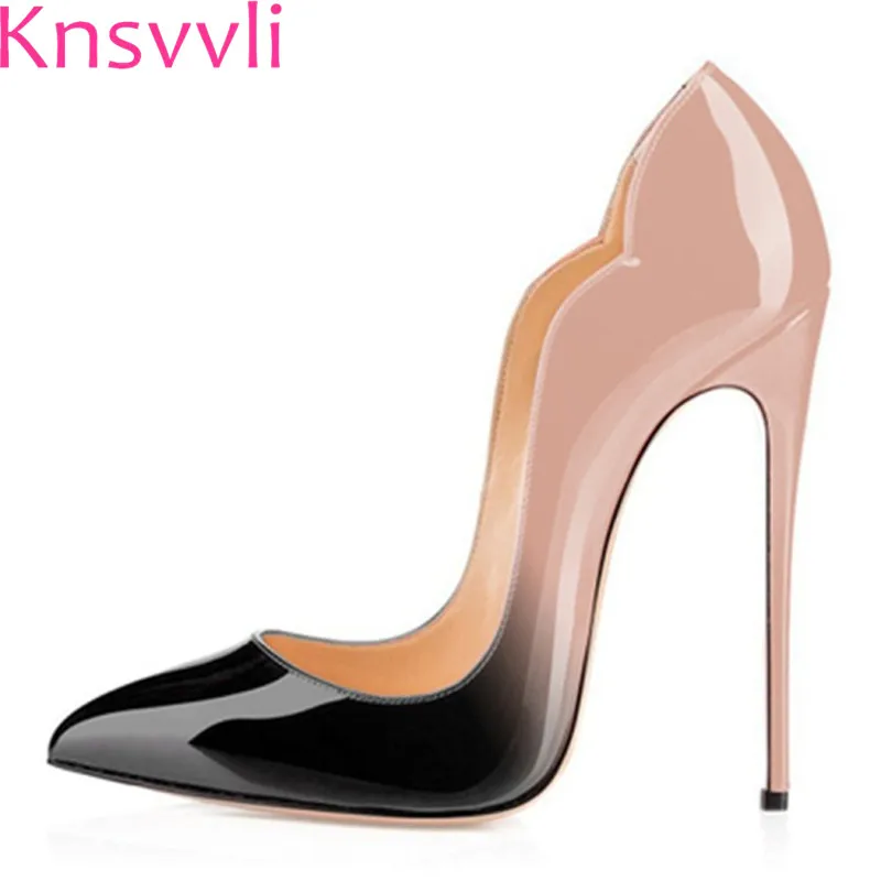 

Patent leather gradual change Multicolor sexy high heel women shoes fashion pointy floral 12 cm stiletto feminino plus size