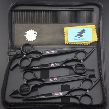 

6.0 inch black Freelander Stainless steel pet hair care artifact 4 piece combination scissors Pet scissors Japanese scissors