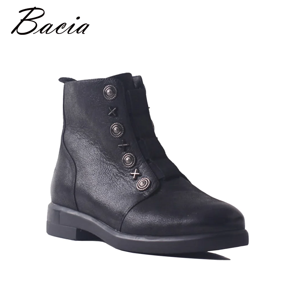 

Bacia Warm Ankle Boots Leather Genuine Winter Black Full Grain Cow Leather Boots Zipper Female Fashion Brand Walking Shoes SB083