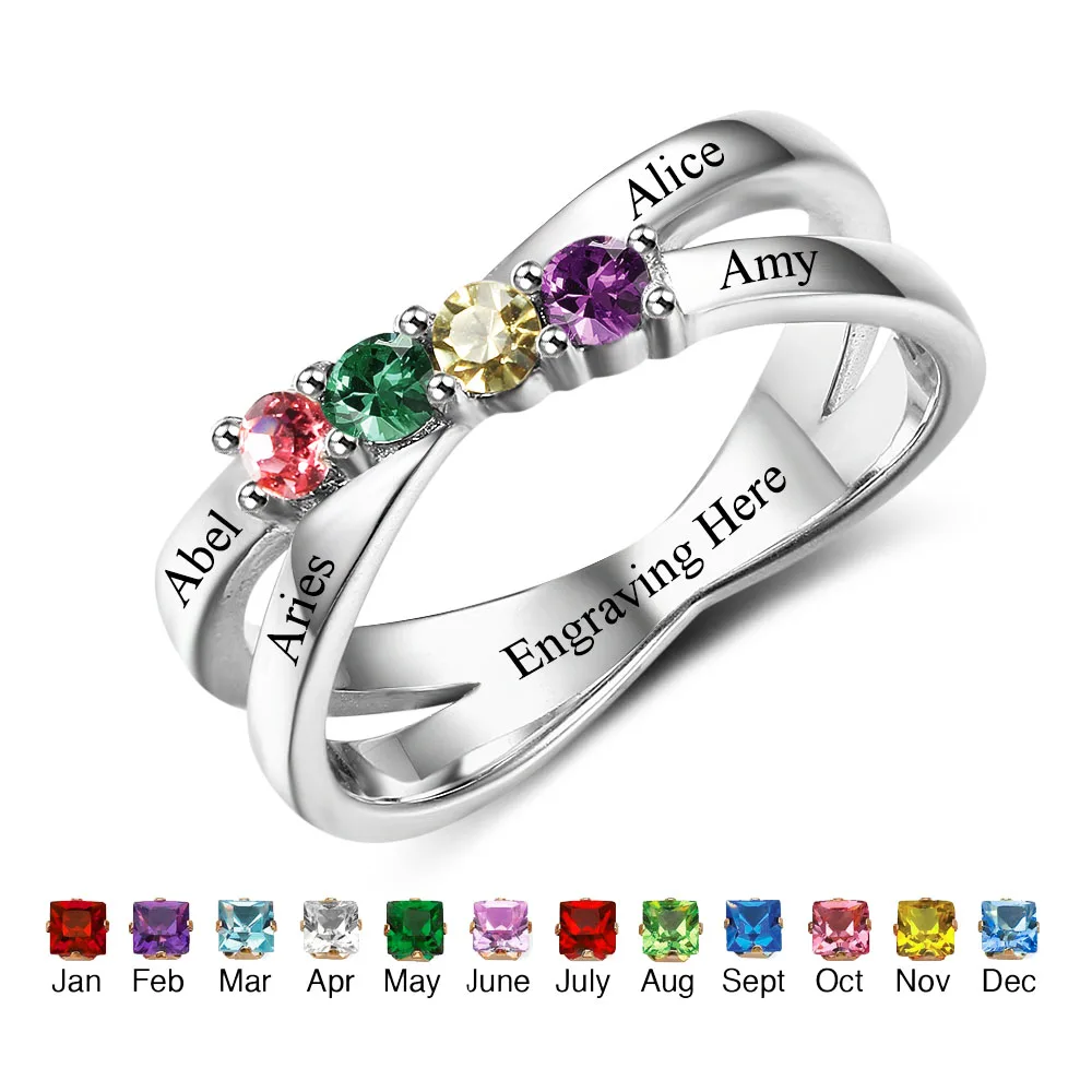 Personalized Jewelry Birthstone Rings Engrave Names Custom 925 Sterling Silver Rings For Mothers Family (RI102509) Personalized Jewelry Birthstone Rings Engrave Names Custom 925 Sterling Silver Rings For Mothers Family (RI102509)