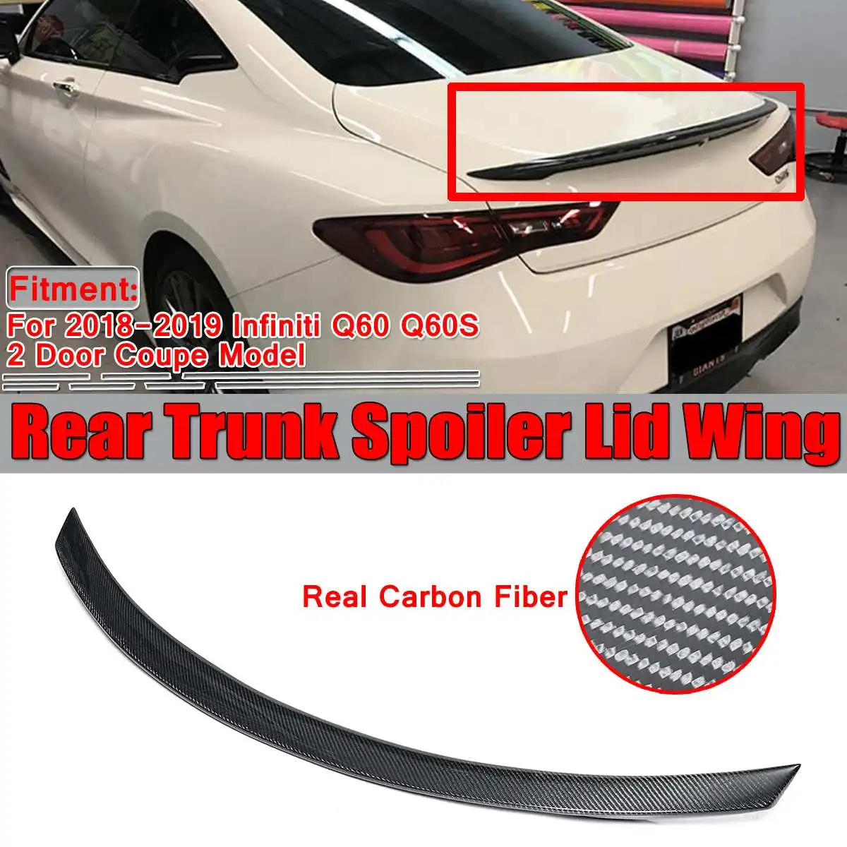 

Real Carbon Fiber 3Type Car Rear Trunk Spoiler Wing Lid For Infiniti Q60 Q60S 2018-2019 Rear Trunk Boot Lip Spoiler Wing