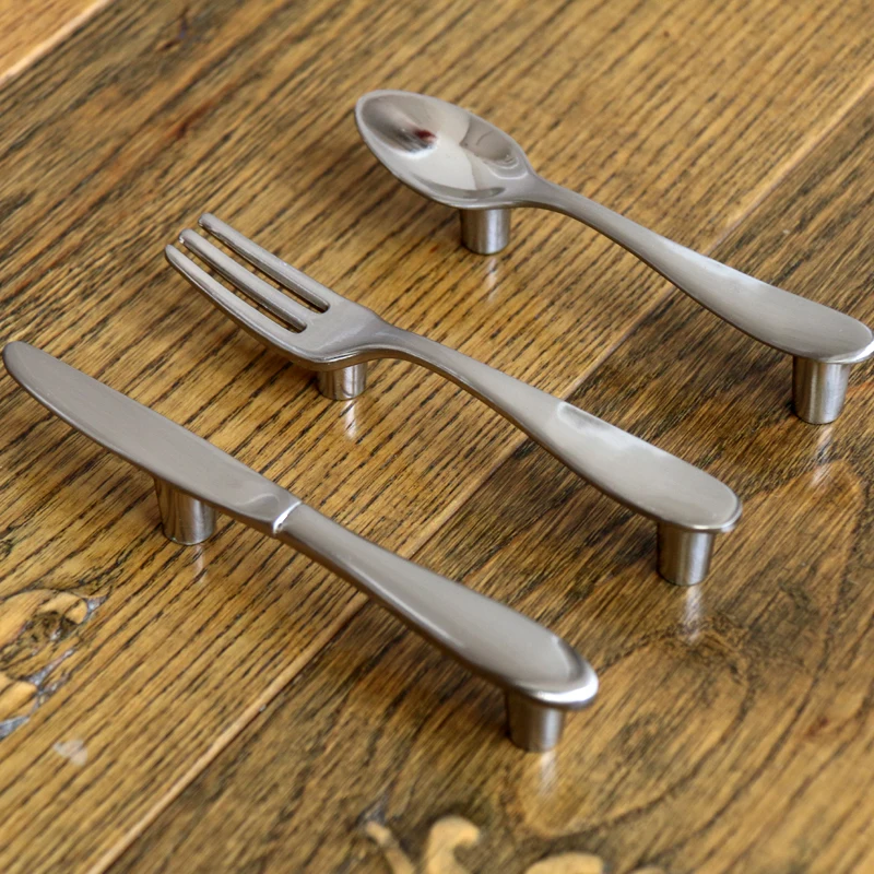 

Unique Spoon Fork Knife Shape Kitchen Cabinet Closet Drawer Pull Handle CC size 76mm Cupboard door knobs Wardrobe Pull bars