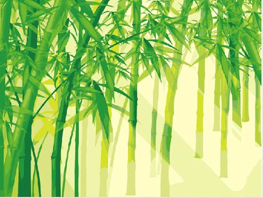 bamboo painting hand paint green canvas draw wall painting oil painting ...