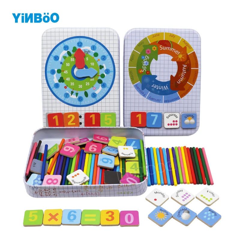 

Wooden toy Magnetic learning box Magnetic number Season Calendar Clock Week Counting Stick Rod Educational toys Give your child